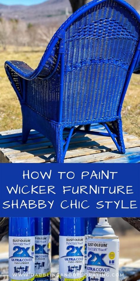 Paint Wicker Furniture, Wicker Chair Makeover, Spray Paint Wicker, Paint Wicker, Wicker Furniture Makeover, Painting Wicker Furniture, Old Wicker, Outdoor Wicker Chairs, Blue Shabby Chic