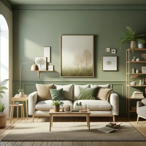 Enhance Your Living Room: 18 Ideal Wall Colors for Beige Couches White Couch Green Walls, Wall Paint With Green Sofa, Beige Sofa Wall Color, Green Living Room Color Scheme Walls, Cream Sofa Green Walls, Green Wall Cream Sofa, Green Wall Beige Sofa, Green Cozy Living Room, Beige Couch Green Accents