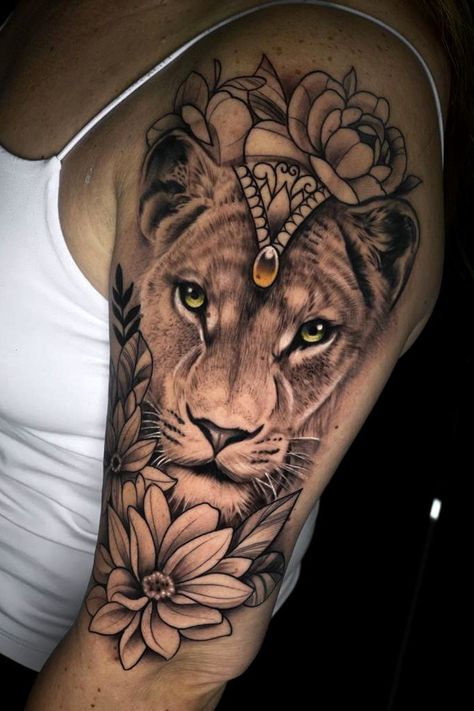 Lioness Tattoo For Women, Mandala Lion Tattoo, Lioness Tattoos, Female Lion Tattoo, Crown Tattoos For Women, Colour Tattoo For Women, Lioness Tattoo, Female Lion, Lion Head Tattoos