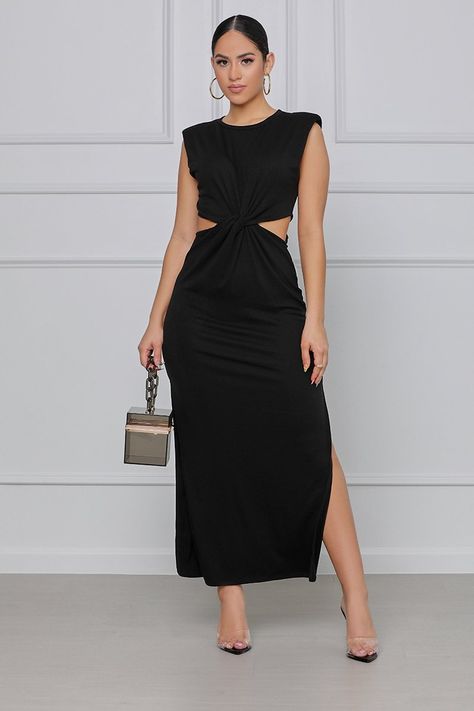 In The Cut Padded Cut Out Maxi Dress (Black) - Lilly's Kloset Cut Out Dress Outfit, Casual Date Nights, Side Cutout Dress, Cut Out Maxi Dress, Dress With Stockings, Maxi Dress Black, Cut Out Dress, Summer Girl, Online Clothing Store