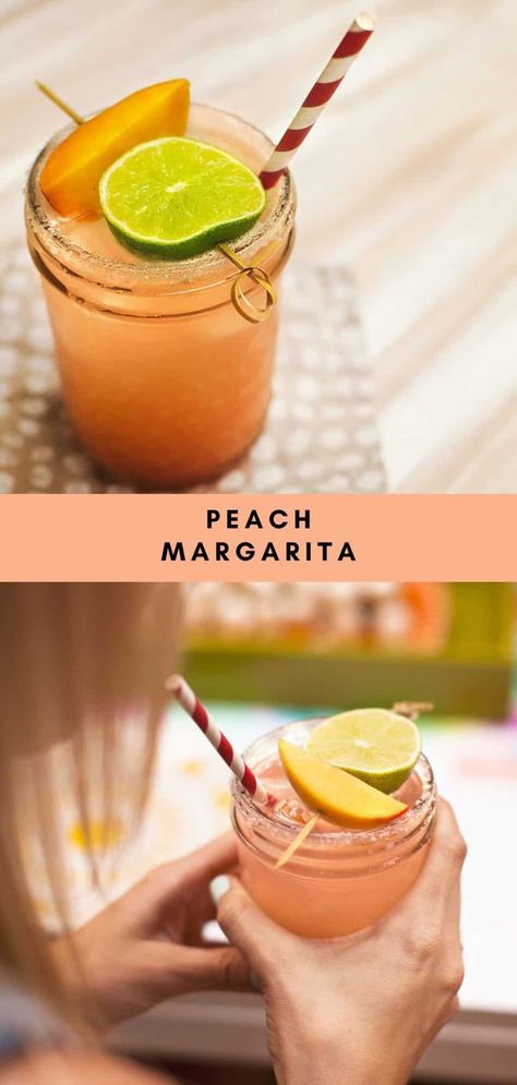 Peach Margarita - A Beautiful Mess Peach Margaritas, Peach Margarita, How To Peel Peaches, Whiskey Cocktail, Peach Recipe, Kraft Recipes, Simply Recipes, Margarita Recipes, Mixed Drinks