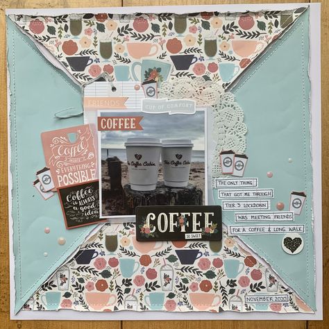 12x12 Scrapbooking page using Echo Park Paper Coffee collection #Scrapbooking #scrapbooklayout #scrapbookpage Echo Park Layouts, Travel Scrapbook Pages, Coffee Collection, Scrapping Ideas, Retreat Ideas, Scrap Ideas, Echo Park Paper, Ice Lolly, Scrapbooking Inspiration