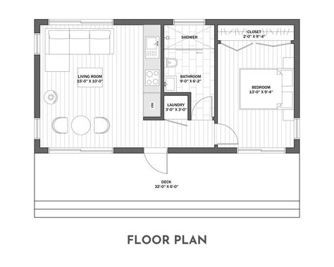 Small Guest House Ideas Cottage, Best Tiny House Designs Luxe, Rectangle Tiny House Plans, 16x32 Cabin Floor Plans, 16 X 32 Floor Plans Tiny House, Tiny House High Ceilings, Pool House Apartment Floor Plans, Modern Cabin Layout, Pool Guest House Ideas