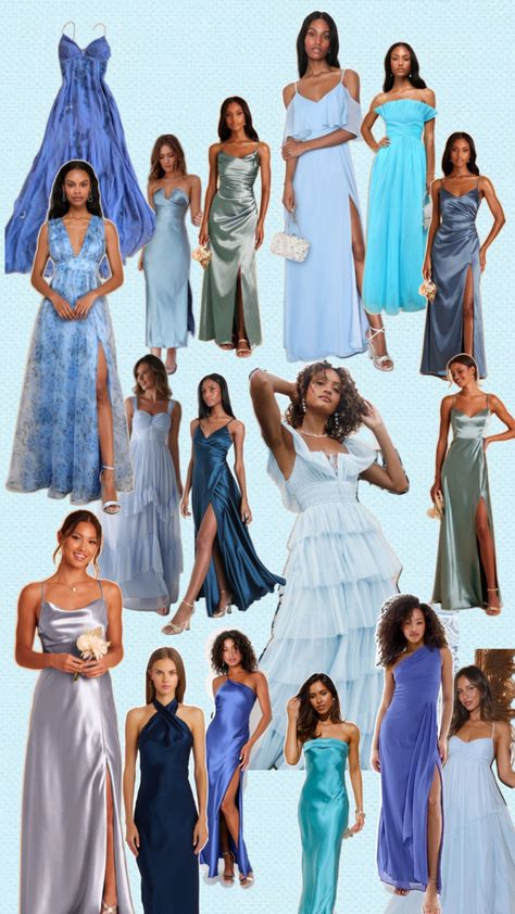 Ocean Themed Dress, Mismatched Bridesmaid Dresses Blue, Bridesmaid Dresses Blue, Blue Bridesmaids Dresses, Ocean Dress, Gossip Girl Outfits, Mismatched Bridesmaids, Mismatched Bridesmaid Dresses, Theme Dress