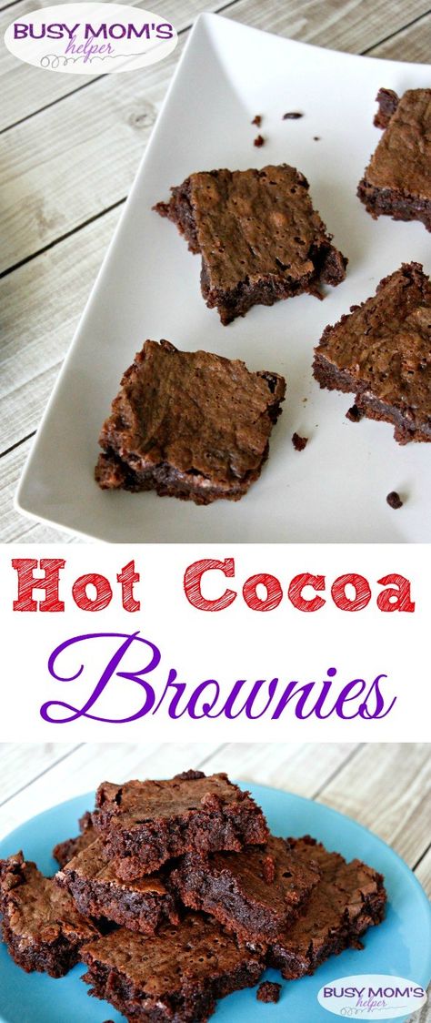 Hot Cocoa Brownies / by BusyMomsHelper.com / This is the perfect dessert recipe for chocolate lovers! Easy to make, super moist & soft brownies! Creative Brownies, Hot Cocoa Brownies, Soft Brownies, Hot Chocolate Brownies Recipe, Tasty Brownies, Brownies Cheesecake, Hot Chocolate Brownies, Butter Desserts, Bar Desserts