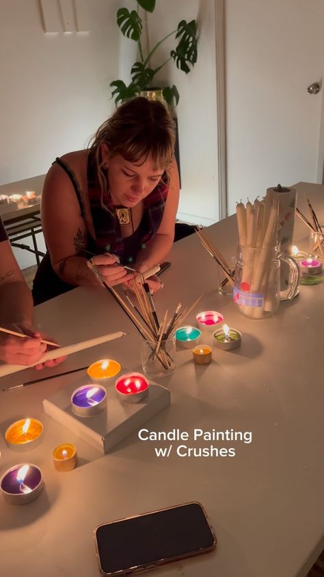 🕯️ About last night! 🕯️ We hosted two Candle Painting workshops to build creativity and community on Karangahape Road. A beautiful and fun… | Instagram Craft Night Party, Candle Painting, Girls Night Crafts, Candle Workshop, Paint And Drink, Staff Party, Hand Painted Candles, About Last Night, Birthday Party Crafts