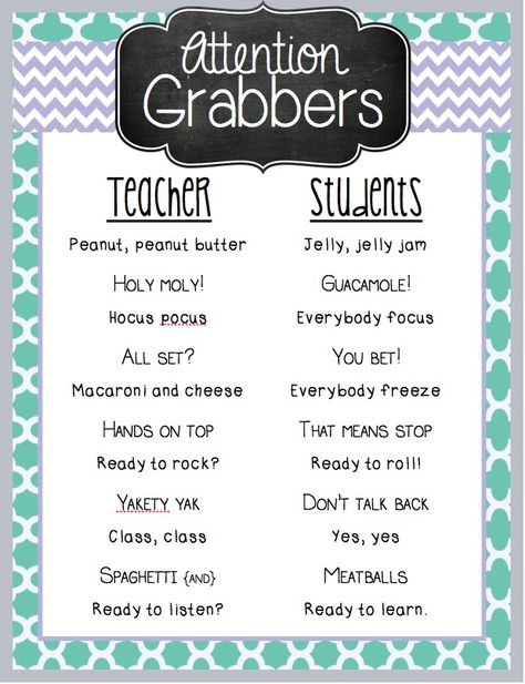 I love using fun sayings and jingles with my students to get their attention.  It keeps me from sounding... Attention Grabbers, Classroom Procedures, Classroom Behavior Management, Classroom Organisation, 2nd Grade Classroom, Classroom Behavior, Classroom Fun, Preschool Teacher, Future Classroom