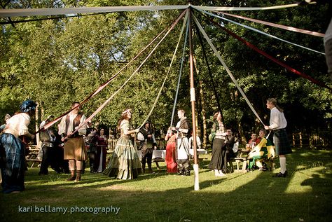 Sheila & Jason's Medieval handfasting under the trees wedding...We also had a number of guests join us for the first dance: a maypole dance! Medieval Bride, Maypole Dance, Wiccan Wedding, Black Wedding Dress Gothic, Trees Wedding, Pagan Beliefs, Geek Wedding, Medieval Wedding, Gothic Wedding Dress