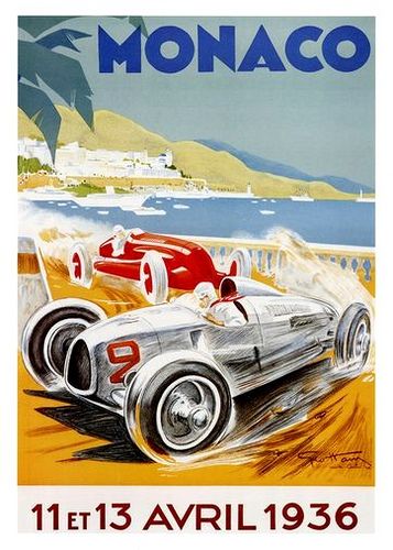 Grand Prix de Monaco 1936 Racing Wallpaper, Auto Racing Posters, Vintage Racing Poster, Grand Prix Posters, Retro Auto, Vintage Auto's, F1 Poster, Sticker Printing, Yamaha Motorcycles