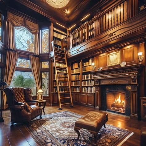 Victorian Style Library Room, Cozy Green Library, Victorian Library Aesthetic, Home Library Room Luxury, Dream Library Cozy, Library Mansion, Old Money Library, Old Library Room, 1950s Library