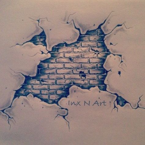 Brick Wall Tattoo, Brick Tattoo, Bane Tattoo, Brick Wall Drawing, Drawing Words, Brick Mural, Mural Sketch, Drawing Ideas Sketch, Graffiti Ideas