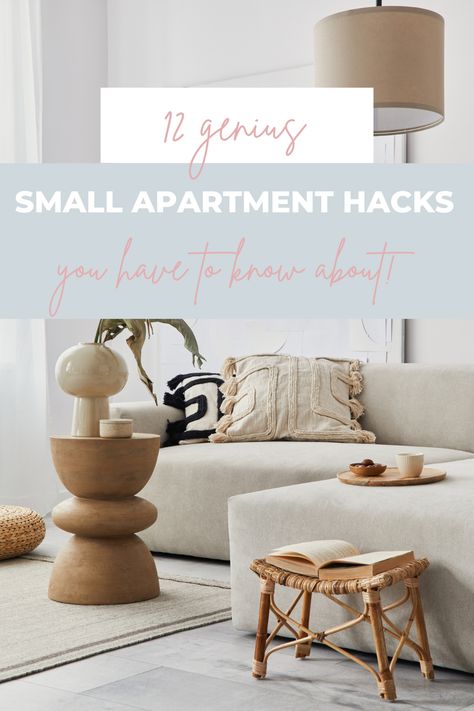 12 genius small apartment hacks you have to know about! Small Apartment Tips, Small Apartment Essentials, Apartment Rug, Small Apartment Hacks, Small Apartment Decorating Living Room, Small Apartment Furniture, Apartment Rugs, Apartment Tips, Small Apartment Bedrooms