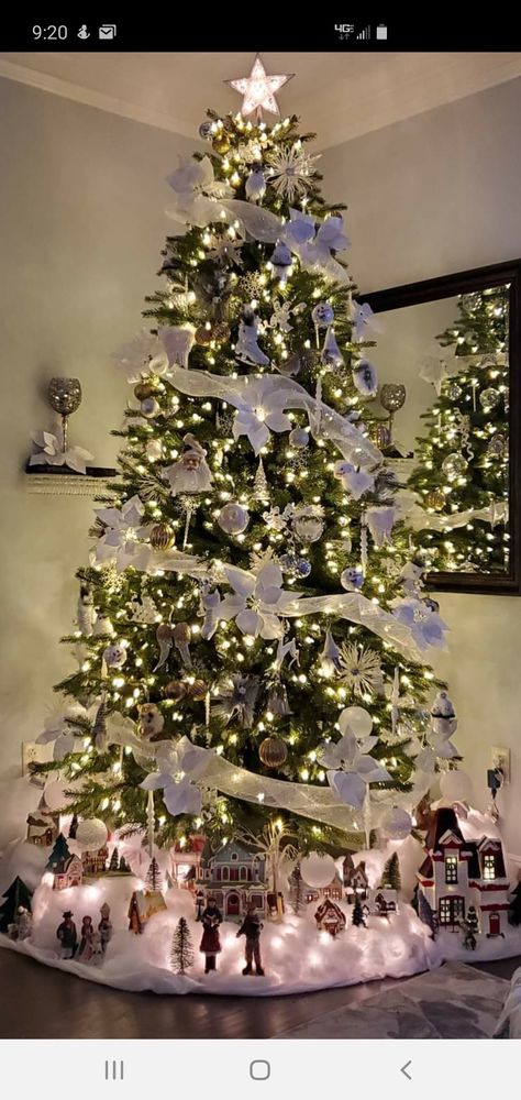 Christmas Tree Under Decor, Christmas Tree With Village Underneath, Under Tree Christmas Village, Snow Under Christmas Tree, Christmas Village Under The Tree, Decorating Under Christmas Tree, Under The Tree Decorations, Under Christmas Tree Ideas, Village Under Christmas Tree