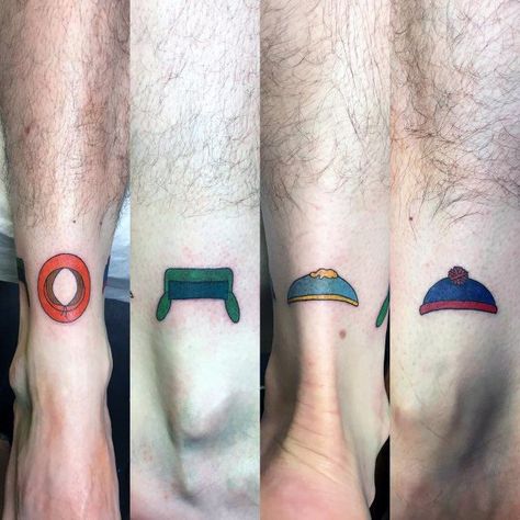 Matching South Park Tattoos, Southpark Tattoo Ideas, Southpark Tattoo, South Tattoo, South Park Tattoo, Lotr Tattoo, Key Tattoos, Watercolor Tattoo Flower, Geek Tattoo