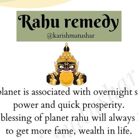 Karishma -Tarot reader & crystal expert on Instagram: "Rahu is very mysterious planet. 
It always gives malefic effect but if it gives you blessing will win over all your enemies, overnight success, name and fame.

[planet position, Rahu , Rahu remedy ]

#rahu #rahukaal #rahuplanet #rahugraha #rahuremedy #astrology #planets #planetsremedy #karishmatushar" Sudden Wealth, Overnight Success, Astrology Planets, Energy Quotes, Tarot Reader, Motivation Board, Tarot Readers, Astrology, Planets