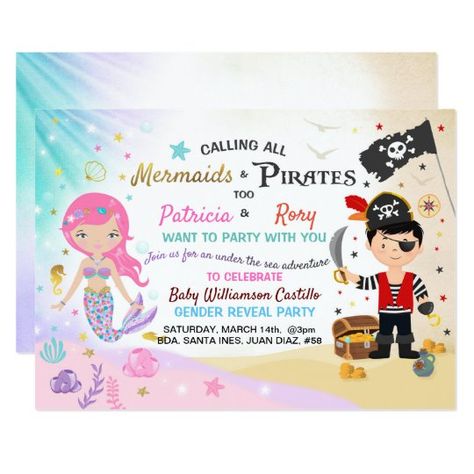 Mermaid Pirate Birthday Invitation Siblings Party | Zazzle.com Mermaids And Pirates, Mermaid Pirate, Sibling Birthday Parties, Pirate Birthday Invitations, Shark Birthday Invitations, Neon Birthday, Custom Birthday Invitations, Mermaid Birthday Invitations, Sea Birthday Party