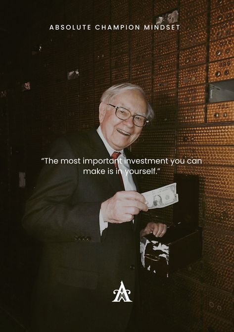 “The most important investment you can make is in yourself.” - Warren Buffet Follow us for more daily quotes and inspirational videos @absolutechampionmindset #buffet #money #business #billionaire #motivationalquote #dailyquotes #motivation #inspiration #success #quote #quotes #motivationalquotes #dailymotivation #lifemotivation Buffet Quotes, Warren Buffett Quotes, Warren Buffet Quotes, Academic Comeback, Billionaire Motivation, Message Board Quotes, Success Quote, Board Quotes, Warren Buffett