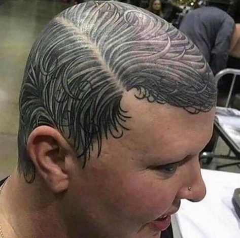 30 Fantastic Randoms To Get You In The Mood - Funny Gallery Head Tattoo Hair, Tato 3d, Hair Tattoo Designs, Best 3d Tattoos, Hairline Tattoos, Scalp Tattoo, Tattoo Hair, Tattoo Fails, Tattoos For Black Skin