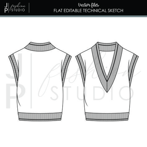 Vest Flat Drawing, Sweater Vest Drawing, Sweater Sketch, Flat Sketches Fashion, Ss24 Trends, Women Sweater Vest, Fashion Design Inspiration Board, Fashion Flat Sketch, Fashion Illustration Template