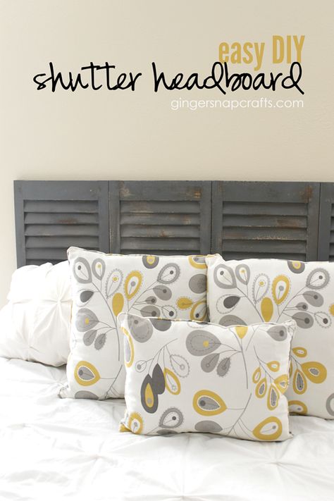 Easy DIY Shutter Headboard {tutorial} #wermemorykeepers #sponsored Upholstered Headboard Shapes, Shutter Headboard, Shutter Headboards, Faux Headboard, Headboard Tutorial, Farmhouse Headboard, Shabby Furniture, Headboard Shapes, Diy Shutters