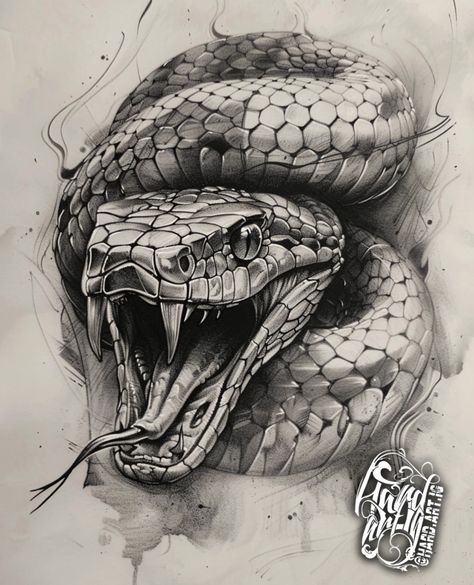 Snake Body Drawing, Snake Scales Tattoo, Snake Design Tattoo, Snake Drawing Tattoo, Rattle Snake Tattoo, Snake Head Drawing, Cobra Snake Tattoo, Cobra Tattoo Design, Snail Drawings