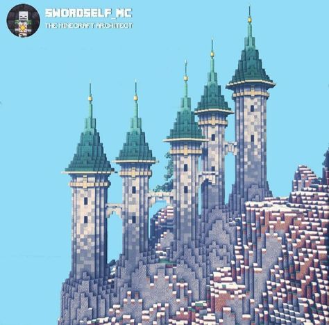 Snow Kingdom Minecraft, Minecraft Academy Build, Winter Castle Minecraft, Snow Castle Minecraft, Minecraft Building Ideas Winter, Minecraft Tundra Builds, Minecraft Snow Castle, Minecraft Academy, Prismarine Builds Minecraft