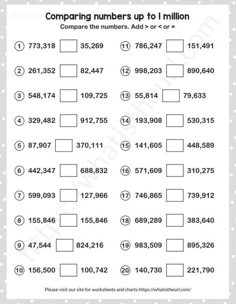 Class 4 Maths, Comparing Numbers Worksheet, Million Number, Compare Numbers, Sat Math, Numbers Worksheet, Grade 6 Math, Math Sheets, File Folder Activities