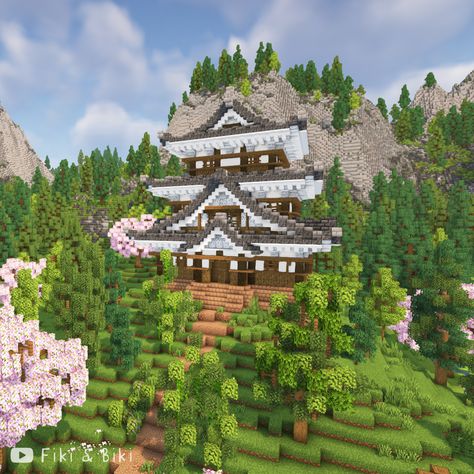 Minecraft build videos on our YouTube channel: Fiki & Biki 🐔 Minecraft Asian Village, Japanese Castle Minecraft, Japanese Minecraft Builds, Asian Village, Minecraft Storage, Mc House, Minecraft Japanese House, Castle Minecraft, Minecraft Japanese