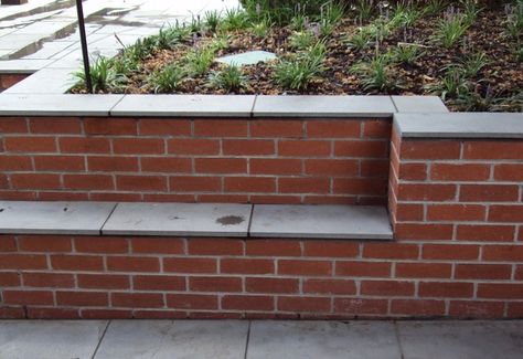 Brick Retaining Wall, Brick Wall Gardens, House Brick, Retaining Wall Design, Water Wall Fountain, Rooftop Patio Design, Garden Wall Designs, Patio Layout, Outdoor Garden Bench