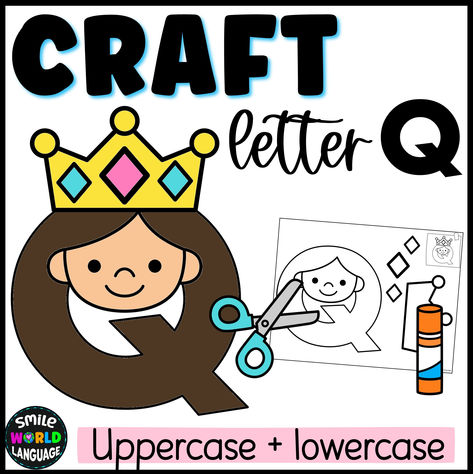 Letter Q Craft, Q Is For Queen, Q Craft, Letter Q Crafts, Craft For Kindergarten, Black And White Template, White Template, Paper Craft For Kids, Beginning Sound