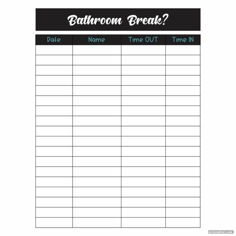 Bathroom Sign Out Sheet, Bathroom Sign Out, Sign Out Sheet, Kids Bathroom Sign, Bridge Tally Cards, Daily Printable, Sign Out, Printable Images, Bathroom Sign