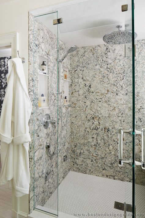 Boston Granite Exchange; Praa Sands Cambria Stone Shower Walls, Granite Shower, Praa Sands, Quartz Bathroom, Cambria Quartz Countertops, Cambria Countertops, Bathroom Showers, Stone Shower, Dream Shower