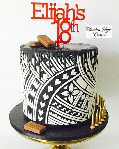 Samoan Cake Design, Samoan Cake, Tropical Birthday Cake, Tattoo Cake, Island Birthday, Stencil Cake, Interesting Cakes, Island Cake, Cake Pattern