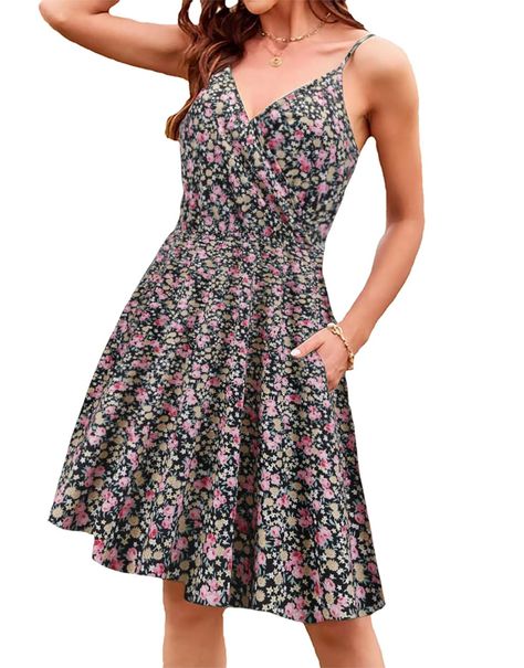 PRICES MAY VARY. ✅Occasion: This v-neck swing dress can be wore on various occasion,such as beach,outdoor,party,wedding,homecoming,holiday,workplace or daily wear;Perfect to wear in spring,summer and fall ✅Features: Ultra soft fabric,adjustable spaghetti straps,sexy v-neck,stretchy elastic waistband,knee length,two deep side pockets; Available in different solid color,vibrant floral or leopard prints;The deep v-neck is particularly flattering for ample breasts ✅Style: This casual swing dress can Womens Summer Dresses, Women's Summer Dresses, Summer Dress Casual, Knee Length Dresses Casual, Women Dresses Casual Summer, Leopard Prints, Floral Dress Casual, V Neck Midi Dress, Floral Sundress