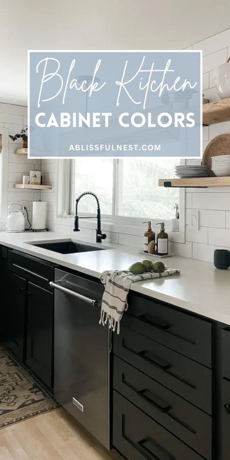 Make a bold statement with black kitchen cabinet colors that exude confidence and sophistication. Discover how different shades of black, from charcoal to ebony, can transform your kitchen into a stylish haven. Explore inspiring ideas and learn how to balance black cabinets with complementary colors and textures for a harmonious design. #kitcheninspiration #interiordesign #blackkitchen Black And Gray Kitchen Ideas, Charcoal Gray Cabinets, Black Cabinets White Countertops, Kitchen Cabinets With Black Appliances, Black And Grey Kitchen, Black Kitchen Cabinet, Light Grey Kitchen Cabinets, Top Kitchen Cabinets, Light Grey Kitchens