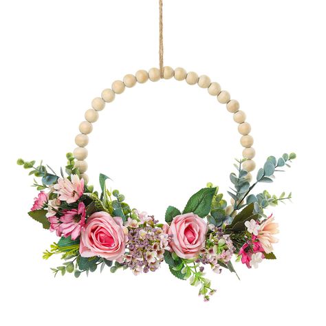 PRICES MAY VARY. Material of rose flower wreath: Wooden beads are held together by a sturdy round metal wire to ensure that it maintains its shape. Silk flowers and plastic eucalyptus leaves are selected and arranged on the sturdy wooden bead hoops. Dimension: the spring/summer wreath measures approx 13.8 inch in outer diameter, light weight to maintain damage free hanging. Note: The flower might bend a bit due to shipping and packing, please adjust it if needed. Great for wall decor: the floral Rose Flower Garland, Floral Hoop Wreath, Spring Flower Wreath, Spring Floral Wreath, Boho Wreath, Material Wreaths, Outdoor Door, Floral Hoops, Flower Garland