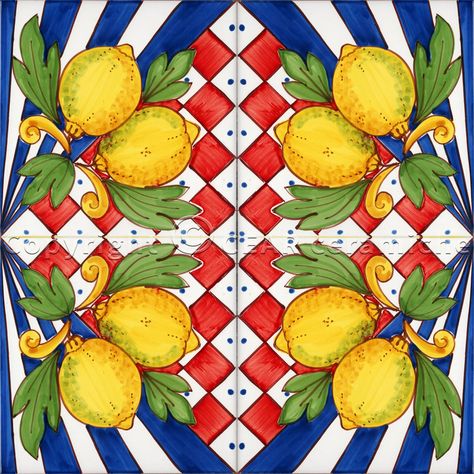 Italian Dinner Party Decorations, Sicilian Decor, Sicilian Tiles, Italian Pattern, Textile Prints Design, Soyut Sanat Tabloları, Lemon Decor, Textile Pattern Design, Italian Tiles