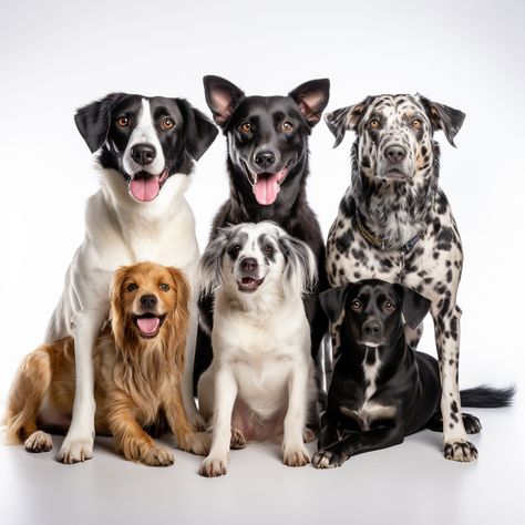 AI art, digital art of a group of dogs of different size, colours and breeds sitting together facing forward. Dog School, Group Of Dogs, Art References, Car Photos, A Group, Dog Pictures, Animal Drawings, Art Reference, Dog Cat