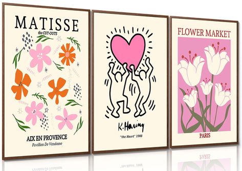 PRICES MAY VARY. MATISSE WALL ART: This minimalistic wall art combines elements of the flower market and Matisse, The pink poster for room aesthetic is ideal for teens and girl’s room decor. The vintage Matisse gallery wall art is also the best choice for Housewarming gifts or gallery decoration. HIGH QUALITY CANVAS WALL ART: Pink Flower Market Wall Art is printed on high quality canvas and uses the highest quality fade resistant ink, will not fade over time, durable and suitable for home wall d Gallery Decoration, Art Above Couch, Floral Posters, Matisse Abstract, Matisse Wall Art, Canvas Collage, Pink Posters, Floral Poster, Wall Art Set Of 3