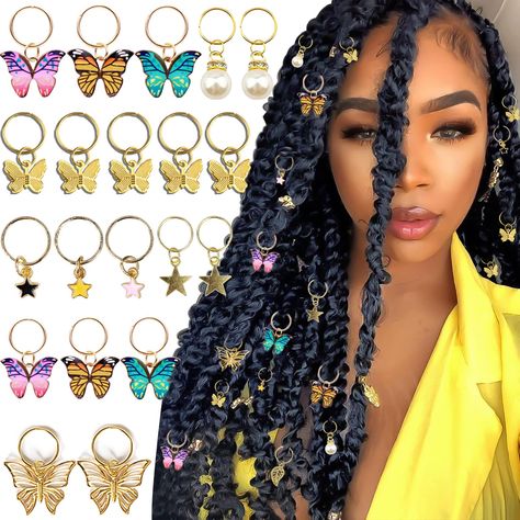 PRICES MAY VARY. 💖High Quality Material:20PCS gold butterfly hair clips braid charms are made of alloy with plated technique, that light weight and not easy to be broken or faded.Our beautiful butterfly braid accessories can bring you a variety of wearing experiences and make you look more eye-catching in the crowds. 💖Suitable Size: Gold Star Dreadlock hair beads are 0.98in/2.5cm in total length,that can suit for women's various hairstyles,such as passion twist, butterfly braids hair, spring t Braid Beads, Butterfly Braid, Dreadlock Hair, Braid Clips, Braid Accessories, Accessories Colorful, Hair Charms, Dreadlock Accessories, Hair Accessories Set