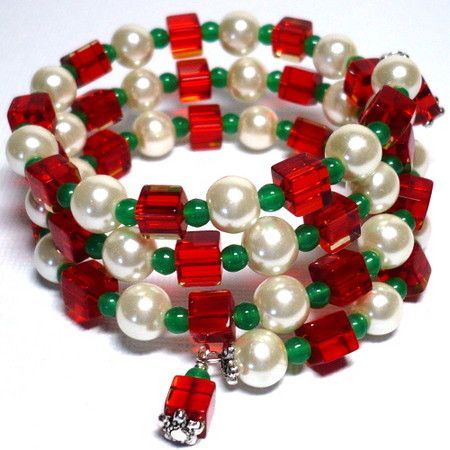 Wrapped Christmas Bling (Customer Design) - Lima Beads | Christmas jewelry diy, Christmas jewelry, Christmas bling Christmas Jewelry Diy, Memory Wire Jewelry, Christmas Bling, Multi Wrap Bracelet, Beaded Memory Wire Bracelets, Holiday Beading, Beaded Memory Wire, Christmas Bead, Christmas Bracelet