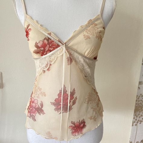 Y2k vintage mesh lace floral top with red roses.... - Depop Cute Loungewear Outfits, Cute Loungewear, Shifting Closet, It Outfits, I'm Jealous, Sweet November, Loungewear Outfits, Floral Lace Tops, Floral Cami