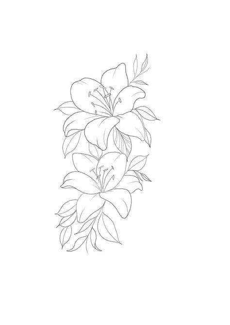 Lilly Tattoo Stencil Outline, Simple Lilly Tattoo Design, Lillies Tattoo Stencil, Tiger Lily Outline, Tiger Lily Tattoo Stencil, Lily Flower Stencil, Floral Stencil Tattoo, Tattoo Stencils Flowers, Flower Tattoo Stencils Outline Design