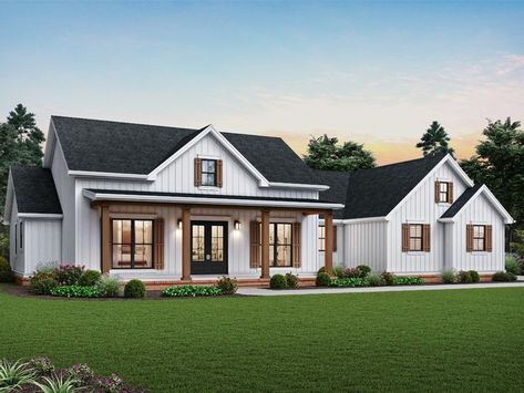 034H-0462: One-Story Country House Plan with Outdoor Living Spaces Ranch Style House Plans, Casa Exterior, Modern Farmhouse Exterior, Farmhouse House, Farmhouse Plan, Ranch Style Homes, House Plans Farmhouse, Modern Farmhouse Plans, Farmhouse Exterior