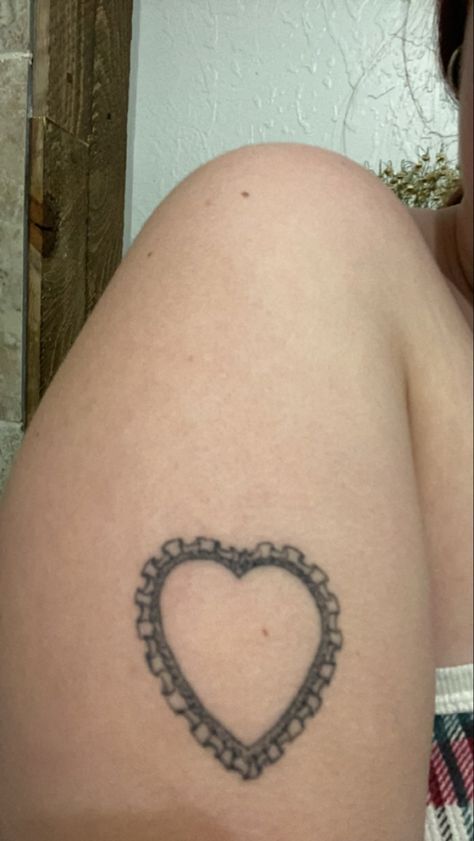 #tattoos #hearttattoo #laceyheart #lacehearttattoo #simpletattoo Lacey Heart Tattoo, Ruffle Heart Tattoo, Lacy Heart Tattoo, Funky Heart Tattoo, Lace Heart Drawing, Heart Doily Tattoo, Frilly Heart Tattoo, Lace Up Tattoo, Shaded Heart Tattoo