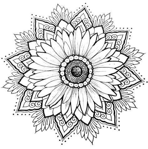 Hippie Flower Tattoos, Sunflower Mandala Tattoo, Mandala Elephant Tattoo, Mandela Tattoo, Gothic Tattoos, Mandala Flower Tattoos, Sunflower Mandala, Magic Runes