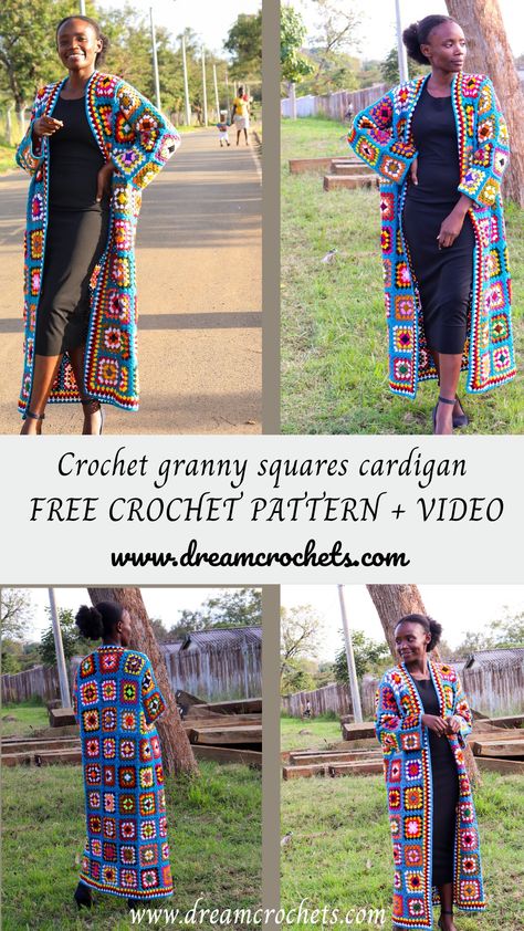 Crochet granny square cardigan Long Square Affair Jacket Crochet Pattern, Grant Square Crochet Cardigan, Crochet Granny Square Long Cardigan Pattern Free, Crochet Granny Square Duster Pattern Free, Scrap Crochet Cardigan, Crochet Granny Square Long Cardigan, Granny Square Duster Free Pattern, Crochet Granny Square Cardigan Pattern Free Easy, Crochet Scrap Yarn Cardigan Pattern Free