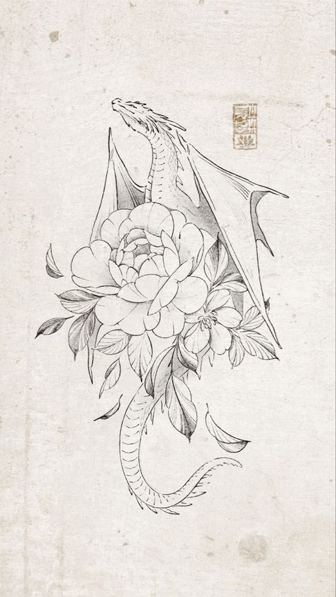 Dragon Tattoo With Flowers, Dragon Tattoo Drawing, Dragon Tattoo Sketch, Small Dragon Tattoos, Bookish Tattoos, Medieval Tattoo, Dragon Tattoo Art, Dragon Sleeve Tattoos, Dragon Tattoo For Women