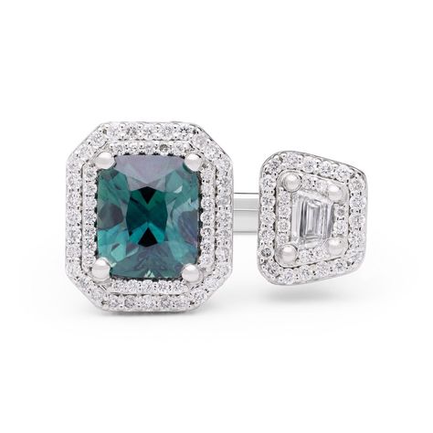 FAITH JEWELS | Unveiling a magnificent bespoke FJ Toi et Moi ring of statuesque proportions. Featuring an exquisite teal sapphire opposite a trapeze-cut… | Instagram Toi Et Moi Ring Sapphire Diamond, Toi Et Moi Ring Emerald And Sapphire, Sapphire And Diamond Toi Et Moi Ring, Luxury Emerald-cut Sapphire Gemstones, Luxury Multi-stone Sapphire Gemstones, Teal Sapphire, Double Halo, Rare Gemstones, Dream Jewelry