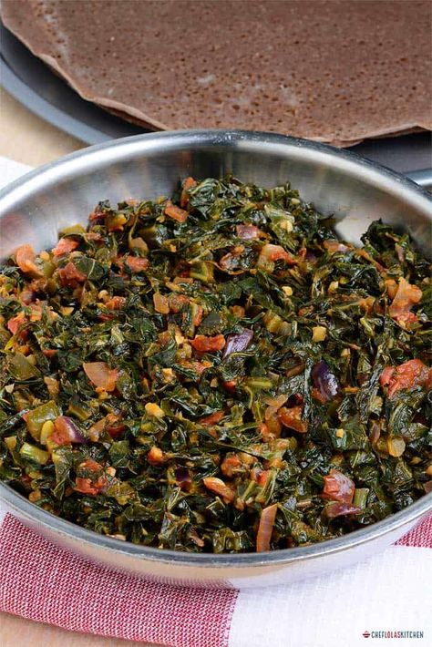 Gomen Wat - Ethiopian Collard Greens African Kitchen, Ethiopian Cuisine, Collard Greens Recipe, African Cooking, Ethiopian Food, Green Eating, African Recipes, Collard Greens, Greens Recipe